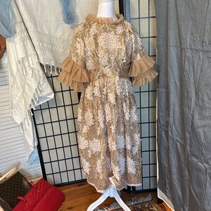 Romantic Lace Dress with Ruffle Sleeves